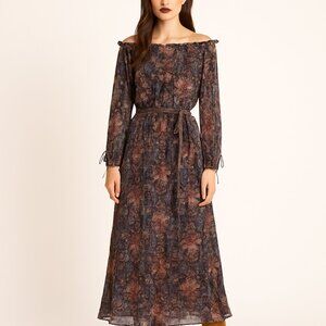ECRU Clothing Silk Floral Ruffle Maxi Dress On or off Shoulder
